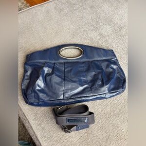 HOBO Navy Patent Leather Clutch with Shoulder Strap